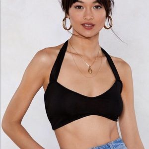 NASTY GAL BLACK HALTER CROP TOP